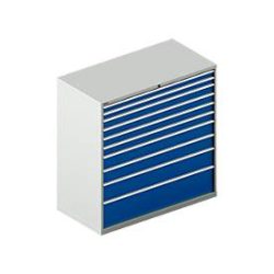 Schäfer Shop Select Schubladenschrank WSK 78?36 E, Stahl, 10 Schübe, 75 kg Traglast, B 1431 mm x T 725 mm x H 1450 mm, lichtgrau/enzianblau