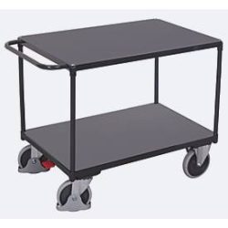 Schäfer Shop Select Tischwagen, schwer, Stahl/MDF-Platte, Anthrazitgrau/Dunkelgrau, 2 Etagen, L 1200 x B 800 mm, TPE-Rollen mit EasySTOP, bis 500 kg