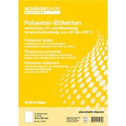 Schäfer Shop Select Wetterfeste Etiketten, 210 x 297 mm, Polyester weiss, 20 Blatt