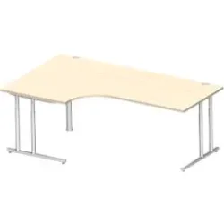 Schäfer Shop Select Winkelschreibtisch COMBITEC, 90° Winkel links, C-Fuss, B 2000 x T 1200/800 x H 677-817 mm, Ahorn/weissalu