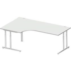 Schäfer Shop Select Winkelschreibtisch COMBITEC, 90° Winkel links, C-Fuss, B 2000 x T 1200/800 x H 677-817 mm, lichtgrau/weissalu