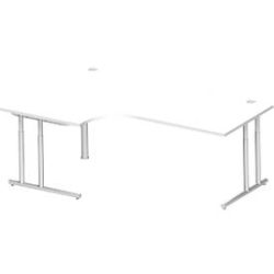 Schäfer Shop Select Winkelschreibtisch COMBITEC, 90° Winkel links, C-Fuss, B 2000 x T 1200/800 x H 677-817 mm, weiss/weissalu