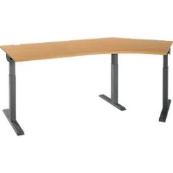 Schäfer Shop Select Winkelschreibtisch ERGO-T 2.0, 135° Winkel, Ansatz rechts, T-Fuss, B 2165 x T 800 x H 675-895 mm, Buche/anthrazit