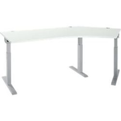 Schäfer Shop Select Winkelschreibtisch ERGO-T 2.0, 135° Winkel, Ansatz rechts, T-Fuss, B 2165 x T 800 x H 675-895 mm, lichtgrau/weissalu