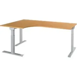 Schäfer Shop Select Winkelschreibtisch ERGO-T 2.0, 90° Winkel, Ansatz links, T-Fuss, B 2000 x T 1200/800 x H 675-895 mm, Buche/weissalu