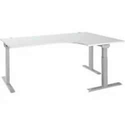 Schäfer Shop Select Winkelschreibtisch ERGO-T 2.0, 90° Winkel, Ansatz rechts, T-Fuss, B 2000 x T 1200/800 x H 675-895 mm, lichtgrau/weissalu