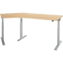 Schäfer Shop Select Winkelschreibtisch ERGO-T 2.0, elektrisch höhenverstellbar, 135° Winkel links, T-Fuss, B 2185 mm, Ahorn/weissalu