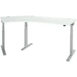 Schäfer Shop Select Winkelschreibtisch ERGO-T 2.0, elektrisch höhenverstellbar, 135° Winkel links, T-Fuss, B 2185 mm, lichtgrau/weissalu