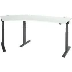 Schäfer Shop Select Winkelschreibtisch ERGO-T 2.0, elektrisch höhenverstellbar, 135° Winkel links, T-Fuss, B 2185 mm, lichtgrau/anthrazit