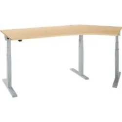 Schäfer Shop Select Winkelschreibtisch ERGO-T 2.0, elektrisch höhenverstellbar, 135° Winkel rechts, T-Fuss, B 2185 mm, Ahorn/weissalu