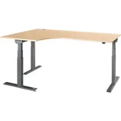 Schäfer Shop Select Winkelschreibtisch ERGO-T 2.0, elektrisch höhenverstellbar, 90° Winkel links, T-Fuss, B 2000 mm, Ahorn/anthrazit