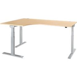 Schäfer Shop Select Winkelschreibtisch ERGO-T 2.0, elektrisch höhenverstellbar, 90° Winkel links, T-Fuss, B 2000 mm, Ahorn/weissalu