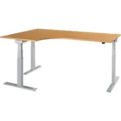 Schäfer Shop Select Winkelschreibtisch ERGO-T 2.0, elektrisch höhenverstellbar, 90° Winkel links, T-Fuss, B 2000 mm, Buche/weissalu