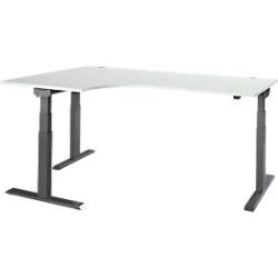Schäfer Shop Select Winkelschreibtisch ERGO-T 2.0, elektrisch höhenverstellbar, 90° Winkel links, T-Fuss, B 2000 mm, lichtgrau/anthrazit