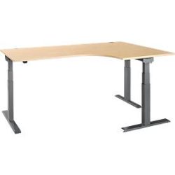 Schäfer Shop Select Winkelschreibtisch ERGO-T 2.0, elektrisch höhenverstellbar, 90° Winkel rechts, T-Fuss, B 2000 mm, Ahorn/anthrazit