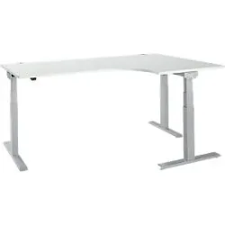 Schäfer Shop Select Winkelschreibtisch ERGO-T 2.0, elektrisch höhenverstellbar, 90° Winkel rechts, T-Fuss, B 2000 mm, lichtgrau/weissalu