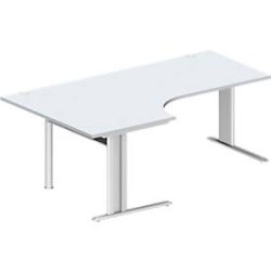 Schäfer Shop Pure Winkelschreibtisch PLANOVA BASIC, 90° Winkel links, C-Fuss, B 2000 x T 1200/800 x H 717 mm, lichtgrau/weiss + Kabelkanal