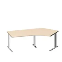 Schäfer Shop Pure Winkelschreibtisch PLANOVA BASIC, 135° Winkel rechts, C-Fuss, B 2165 x T 800/800 x H 717 mm, Ahorn/weiss + Kabelkanal