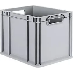 Schäfer Shop Pure Eurobox Serie Economy, Griffe offen, Kunststoff, B 400 x T 300 x H 320 mm, 30 l, grau