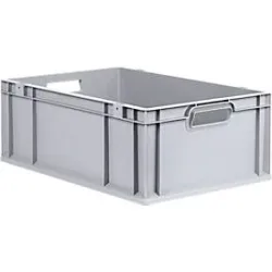 Schäfer Shop Pure Eurobox Serie Economy, Griffe offen, Kunststoff, B 600 x T 400 x H 220 mm, 44 l, grau