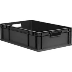 Schäfer Shop Pure Eurobox Serie Economy, Griffe offen, recycelter Kunststoff, B 600 x T 400 x H 170 mm, 34 l, anthrazit