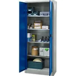 Schäfer Shop Pure Materialschrank, abschliessbar, 4 Böden, B 800 x T 400 x H 1935 mm, Stahl, lichtgrau/enzianblau