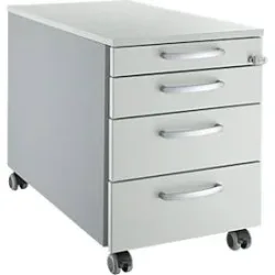Schäfer Shop Pure Rollcontainer 1233, 3 Schübe & 1 Utensilienauszug, abschliessbar, Rundgriffe, B 435 x T 765 x H 577 mm, weissalu/lichtgrau/lichtgrau