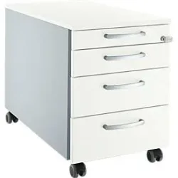 Schäfer Shop Pure Rollcontainer 1233, 3 Schübe & 1 Utensilienauszug, abschliessbar, Rundgriffe, B 435 x T 765 x H 577 mm, weissalu/weissalu/weiss