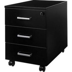 Schäfer Shop Pure Rollcontainer 333, 3 Schübe, abschliessbar, Metallgriffe, Feinblech pulverbeschichtet, B 420 x T 600 x H 570 mm, schwarz