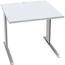 Schäfer Shop Pure Schreibtisch PLANOVA BASIC, Quadrat, C-Fuss, B 800 x T 800 x H 717 mm, lichtgrau/weissaluminium + Kabelkanal