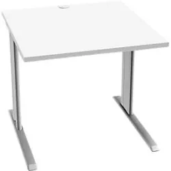 Schäfer Shop Pure Schreibtisch PLANOVA BASIC, Quadrat, C-Fuss, B 800 x T 800 x H 717 mm, weiss/weissaluminium + Kabelkanal