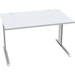 Schäfer Shop Pure Schreibtisch PLANOVA BASIC, Rechteck, C-Fuss, B 1200 x T 800 x H 717 mm, lichtgrau/weiss + Kabelkanal