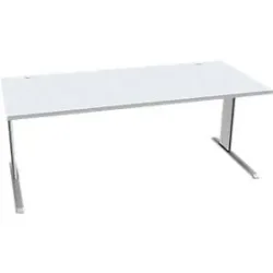 Schäfer Shop Pure Schreibtisch PLANOVA BASIC, Rechteck, C-Fuss, B 1800 x T 800 x H 717 mm, lichtgrau/weissaluminium + Kabelkanal