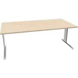 Schäfer Shop Pure Schreibtisch PLANOVA BASIC, Rechteck, C-Fuss, B 2000 x T 1000 x H 717 mm, Ahorn/weissaluminium + Kabelkanal