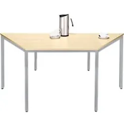 Schäfer Shop Pure Stahlrohrtisch, Trapez, Quadratrohrfuss, B 1600 x T 800 x H 720 mm, Ahorn/weissaluminium