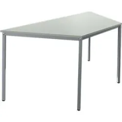Schäfer Shop Pure Stahlrohrtisch, Trapez, Quadratrohrfuss, B 1600 x T 800 x H 720 mm, lichtgrau/weissaluminium