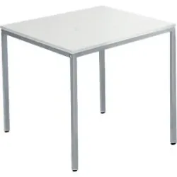 Schäfer Shop Pure Stahlrohrtisch, Quadrat, Quadratrohrfuss, B 800 x T 800 x H 720 mm, lichtgrau/weissaluminium