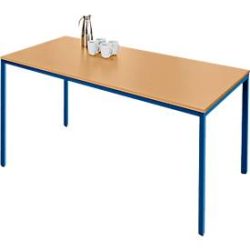 Schäfer Shop Pure Stahlrohrtisch, Rechteck, Quadratrohrfuss, B 1400 x T 800 x H 720 mm, Buche/enzianblau