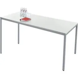 Schäfer Shop Pure Stahlrohrtisch, Rechteck, Quadratrohrfuss, B 1600 x T 800 x H 720 mm, lichtgrau/weissaluminium