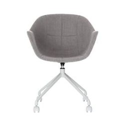 Schalenstuhl Gant, B 620 x T 575 x H 850 mm, um 360° drehbar, Rollen, gepolstert, Polypropylen & Stahl lackiert, grau/weiss