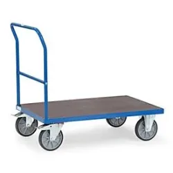 fetra® Plattformwagen mit Schiebebügel, rutschsichere Ladefläche BxT 700 x 1.000 mm, brillantblau