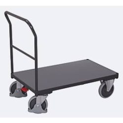 Schiebebügelwagen, Stahl/MDF-Platte, Anthrazitgrau/Dunkelgrau, L 1030 x B 700 mm, mit Querstrebe, TPE-Rollen mit EasySTOP, bis 500 kg