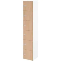 Schliessfachschrank Topas Line, 6 Ordnerhöhen, 6 Fächer, Zahlenschloss, B 400 x T 420 x H 2156 mm, weiss/Eiche