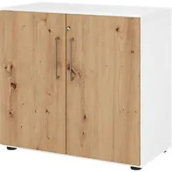 Schränke Breno, 2 OH, abschliessbar, 28 kg je Boden, B 800 x T 420 x H 748 mm, weiss/Asteiche