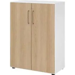 Schränke Breno, 3 OH, abschliessbar, 28 kg je Boden, B 800 x T 420 x H 1100 mm, weiss/Eiche