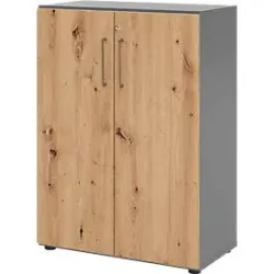 Schränke Breno, 3 OH, abschliessbar, 28 kg je Boden, B 800 x T 420 x H 1100 mm, graphit/Asteiche