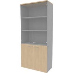 Schrank ARLON OFFICE, 5 Ordnerhöhen, 2 Glastüren, 2 Melamintüren, H 2000 mm, Eiche-Dekor/alu