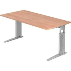 Hammerbacher Schreibtisch US16 Walnuss, Silber 1.600 x 800 x 680 x 680 - 860 mm