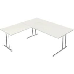 Schreibtisch Toledo, mit Anbautisch, höhenverstellbar, C-Fuss, B 2000 x T 1000 mm, weiss
