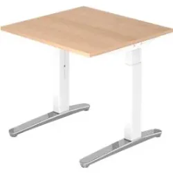 Schreibtisch Office Braun Holz 80 cm Höhenverstellbar (manuell) - Farbe: eiche - Material: Holzwerkstoff - Schreibtisch